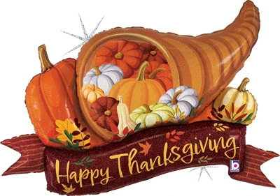 37 Inch Thanksgiving Cornucopia Banner Holographic Balloon