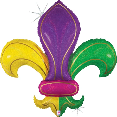 36 Inch Mardi Gras Fleur de Lis Holographic Balloon