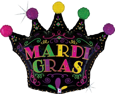 30 Inch Mardi Gras Filigree Crown Holographic Balloon