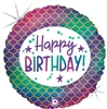 A mermaid tail background witha circle in the middle saying happy birthday