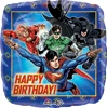 A balloon that has DC characters on it and says happy birthday