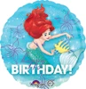 A balloon that has Ariel on it and says happy birthday