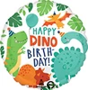 A balloon that has dinosaurs on it and the words happy dino birthday