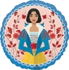 A round balloon featuring Disney's Snow White on a light pink background with red flowers and a blue border.