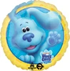 A blue balloon with a yellow border and Blue's clues is coming from the center