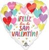 This balloon has a heart shape and has hearts above a Feliz dia de San Valentin message