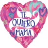 This balloon is heart shape with the words Te Quiero Mama on a white banner