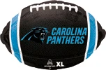 This balloon has a football shape and the theme is Panthers