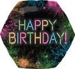 This balloon has a glow stick look to in with the wordsing being Happy Birthday and the background having a chalk look