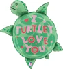 This balloon has a turtle shape and on the shell it says I Turtley Love You.