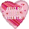 This balloon has a heart shape and on it there is stripes coming from the words Feliz Dia de San Valentin.