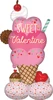 This balloon has the shape of a ice cream cone with whipped cream and a cherry on top. The words Sweet Valentine are displayed on the ice cream.