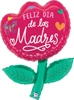 This balloon is a pink flower with the words Feliz Dia De Las Madreson it