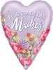 This balloon is a big heart shape that says Happy Mother's Day (in spanish) and has flowers along the bottom